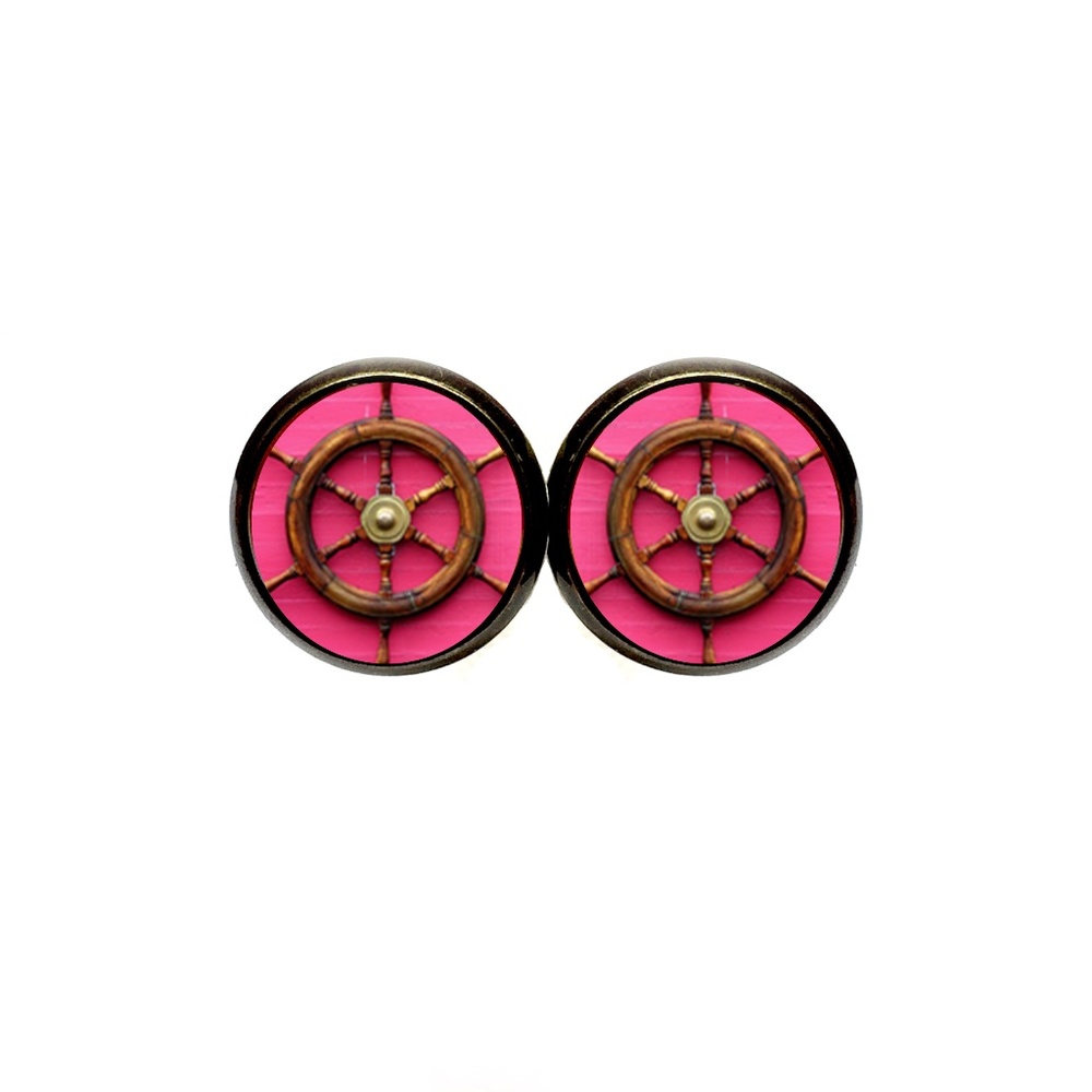 Wooden Ships Wheel Earrings - Nautical, Pirate